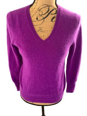 Nordstrom HALOGEN Purple Sweater 100% Cashmere Knit V Neck Sweater Size PS