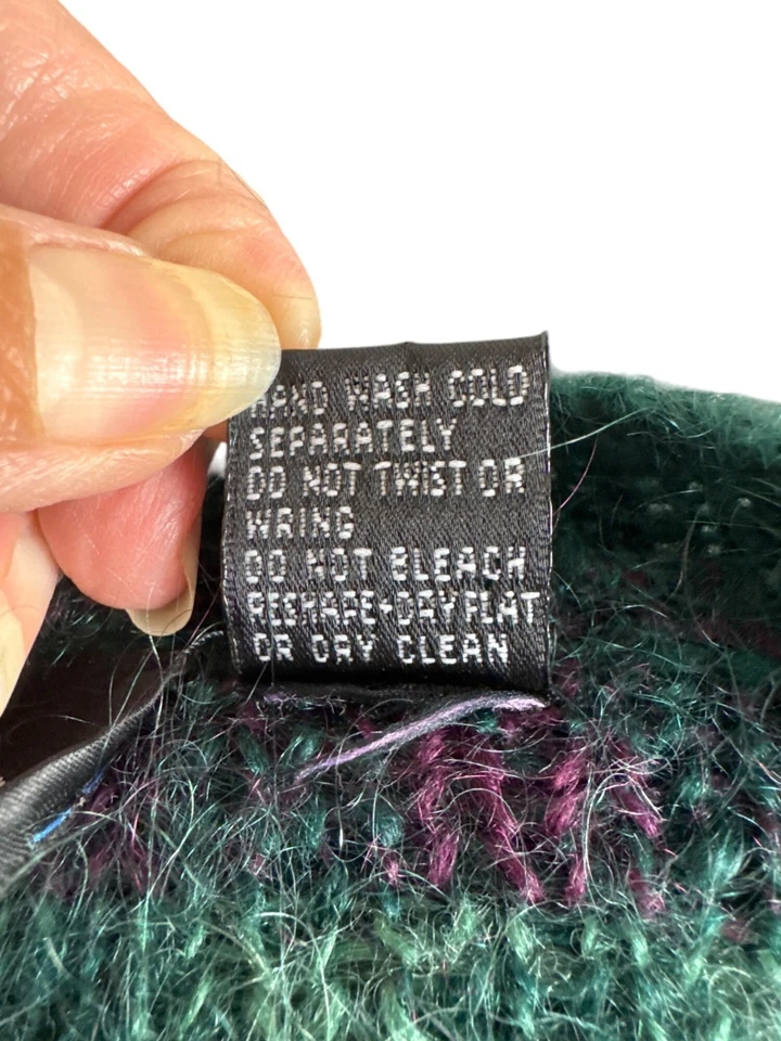 Vtg Paul Harris Mohair Wool Cardigan Womens L Oversized Green Purple Grandpa 80s - Image 4 of 4