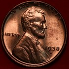 Uncirculated Red 1938-D Denver Mint Copper Lincoln Wheat Cent — photo 1