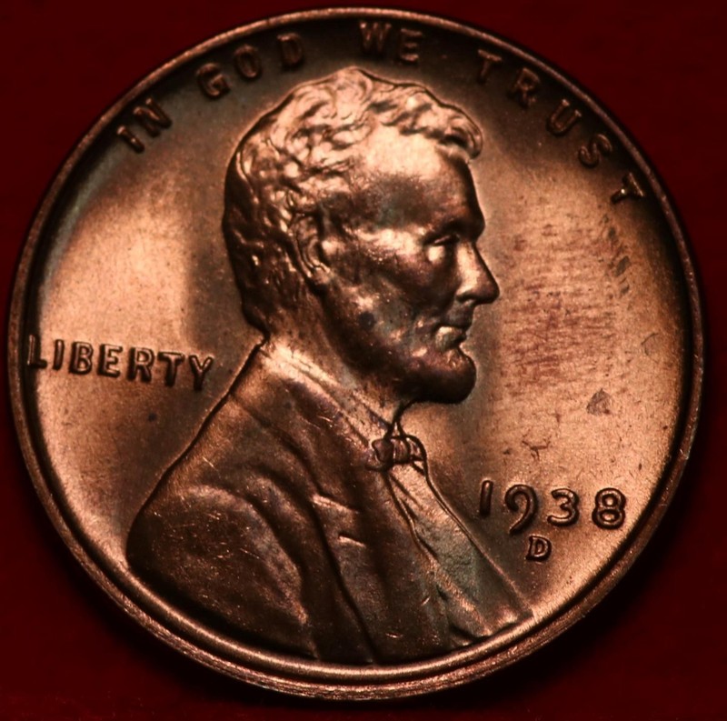 Uncirculated Red 1938-D Denver Mint Copper Lincoln Wheat Cent