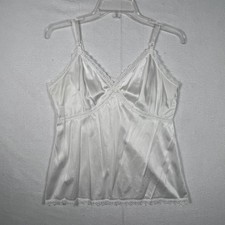 VTG Sears The Doesn't Slip Cami Camisole Top Lace Trim Size 36 White Coquette