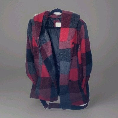 XL xhilaration Red Plaid Winter Coat Button Up with Belt