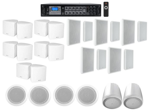 6-Zone Home Audio Receiver+4 White Ceiling+10) Wall+2) Pendant+10) Cube Speakers