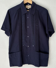 Colli Linen Guayabera Camp Collar Shirt Navy Short Sleeve Made in Mexico 40