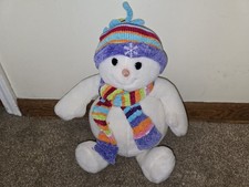 Vintage Animal Alley 2000 Meltin the Snowman Plush 16" Colorful Knit Hat Scarf