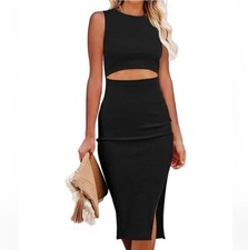 NWOT Pink queen women’s crew neck sleeveless cutout side slit bodycon dress Sz M