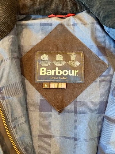 Barbour Bedale Men's M Navy Waxed Jacket Dress Tartan Lining image 2