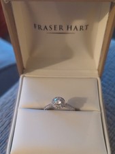 Platinum Round Cut Diamond Halo Approx 1ct Ring. Double Diamond Shoulder
