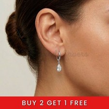 9ct Gold Dainty Pear CZ Charm Hoop Earrings Women Drop Design
