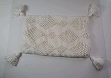 Boho Style Off-White Rectangular Pillow Cover With Tassels
