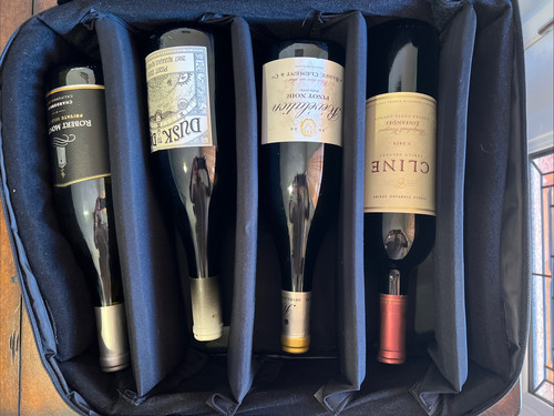 Wine Carrying Bag. Black. Holds 4 Bottles Handle And Shoulder Strap