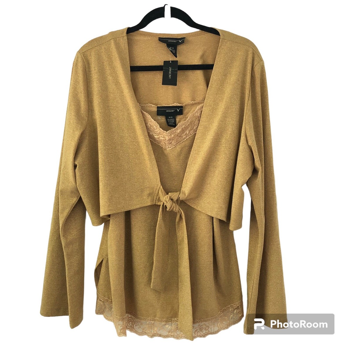 Lane Bryant Venezia Gold Sparkle Lace Cami Bolero Set 14-20 