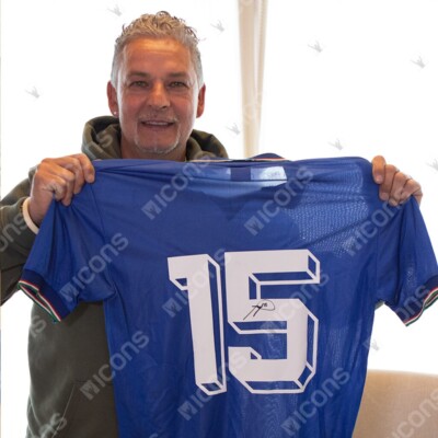 Roberto Baggio Signed 1990 Signed Back Italy #15 Home Jersey Icons