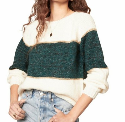 BB Dakota Aesthetic Dept. Ivory Metallic Green Colorblock Striped Sweater Small