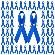 Blue Ribbon with Pearl 100 Pieces Satin Pins with Safety Pins Colon Prostate ...