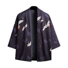 Men Japanese Kimono Coat Cardigan Tops Jacket Vintage Loose Yukata Outwear Black