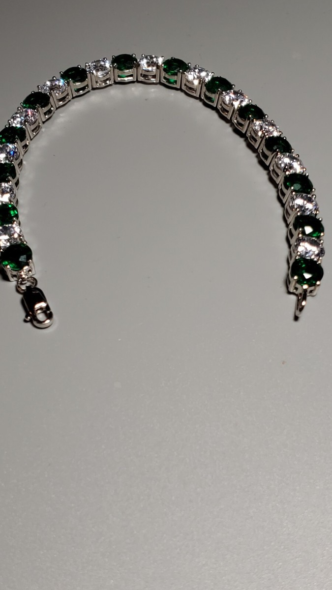 30.91 CT TW CREATED EMERALD & CZ 925 STERLING SILVER TENNIS