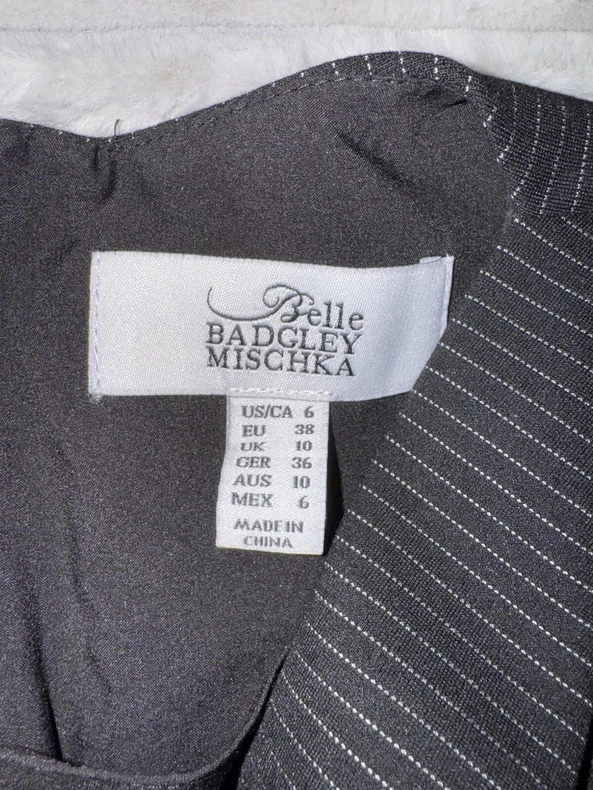 VETEMENTS Abito midi Badgley Mischka taglia 6 nero gessato collo cappuccio elasticizzato body con