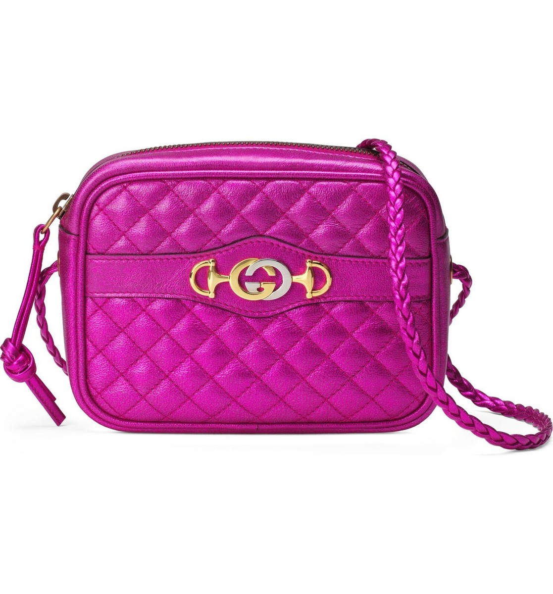 New Gucci Quilted Metallic Leather Camera Bag Crossbody Shoulder