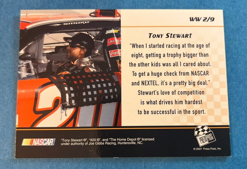 2008 NASCAR PRESS PASS #WW 2/9 Tony Stewart WEEKEND WARRIOR INSERT Home Depot - Image 2 of 2