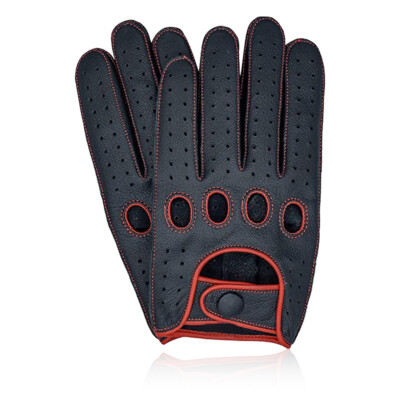 Men's Genuine Goatskin Leather Driving Gloves - Soft, Unlined, Breathable (Black)