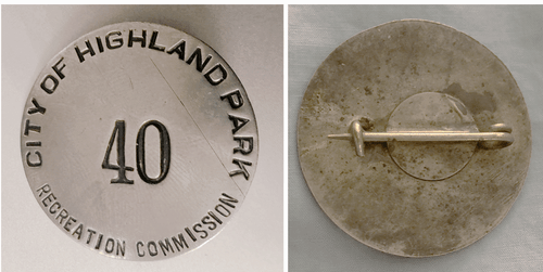 Vint Employee Badge: CITY OF HIGHLAND PARK MI; Recreation Commission; "C" Clasp - Picture 2 of 2