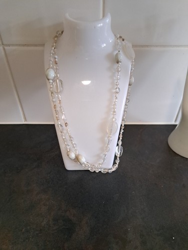 White And Clear Beaded Necklace 60cm