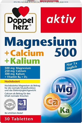 Doppelherz Magnesium 500 + Calcium + Kalium Tabletten (30 Stück), 69.6 g