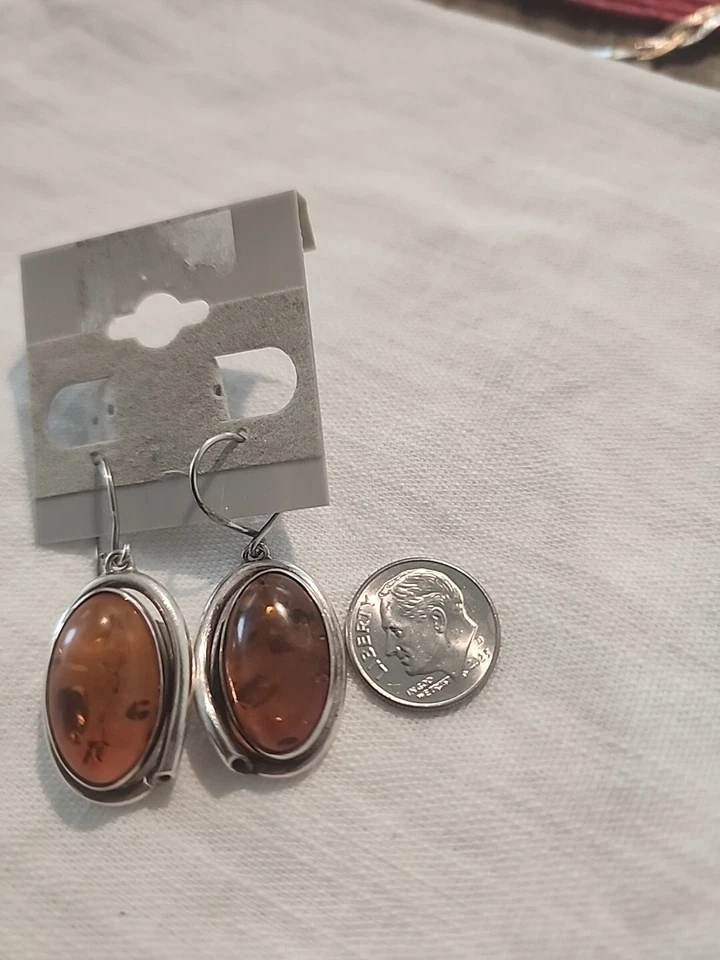 Vintage Handmade Sterling Silver With Amber Earrings. - Image 4 of 4