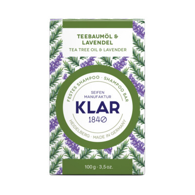 (12,33 /100g) Klar Seifen festes Shampoo Teebaumöl & Lavendel 100g (gegen Schupp
