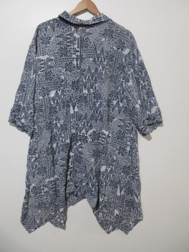 Talla 3X VESTIDO HOUSE BATA LIVIANO AZUL ANNE KLEIN Abotonado Manga 1/2 Rayón Foto 4 de 4