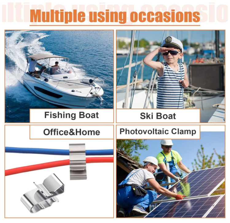 50 Pcs Trailer Frame Wire Stainless Steel Clips Metal Cable Rope Clamp