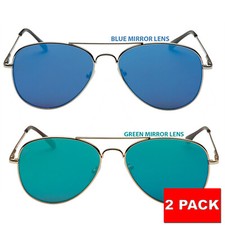 2x Men Women Flat Frame Lens Aviator Sunglasses Pilot Classic Top Gun Mirror