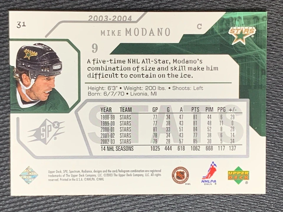 2003-04 SPx Mike Modano #31 NHL Card Upper Deck - Image 2 of 2