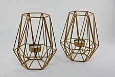 Tealight Candle Holders Gold Geometric Shape Candle Decor Holder Set of 2