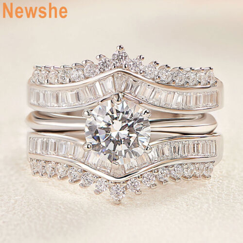 Newshe Wide Band Wedding Ring Sets Engagement Ring CZ Jewelry Mothers Day Gift - Picture 1 of 10