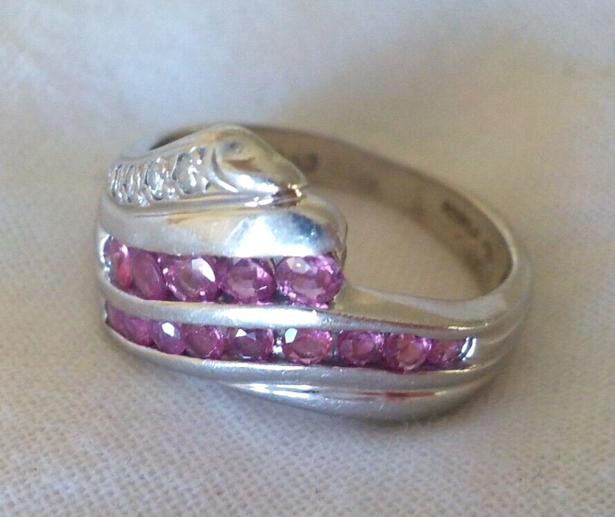 Solid Platinum Cluster Natural Ruby Diamond Ring … - image 9