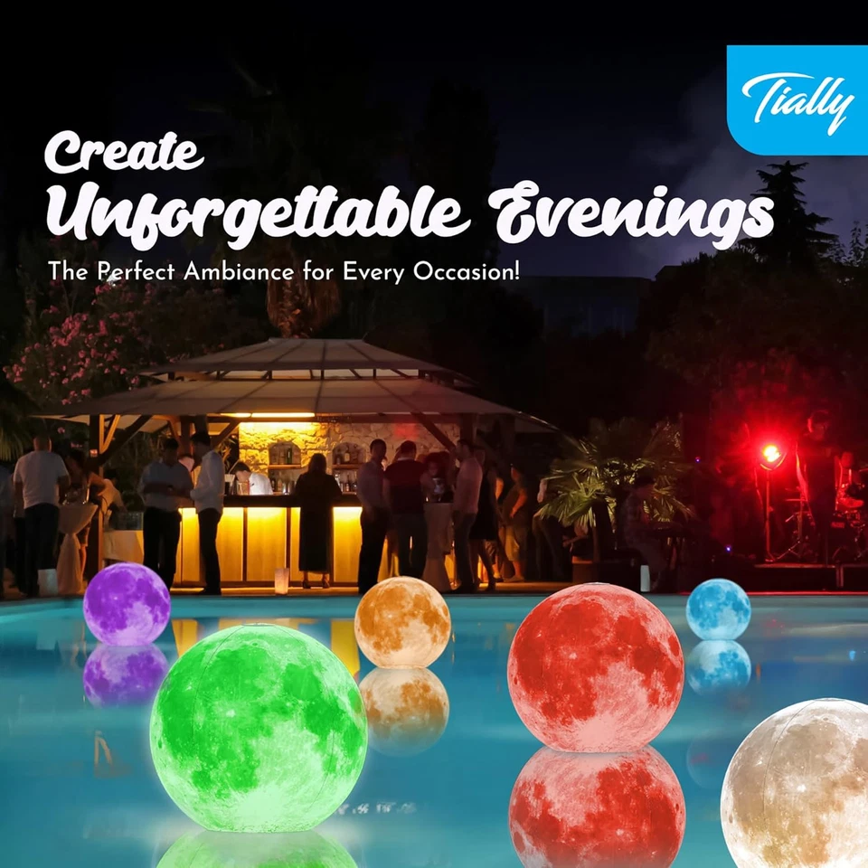 Floating Pool Lights Solar Powered-16" Full Moon Inflatable Light Up Pool Balls - Image 2 of 4