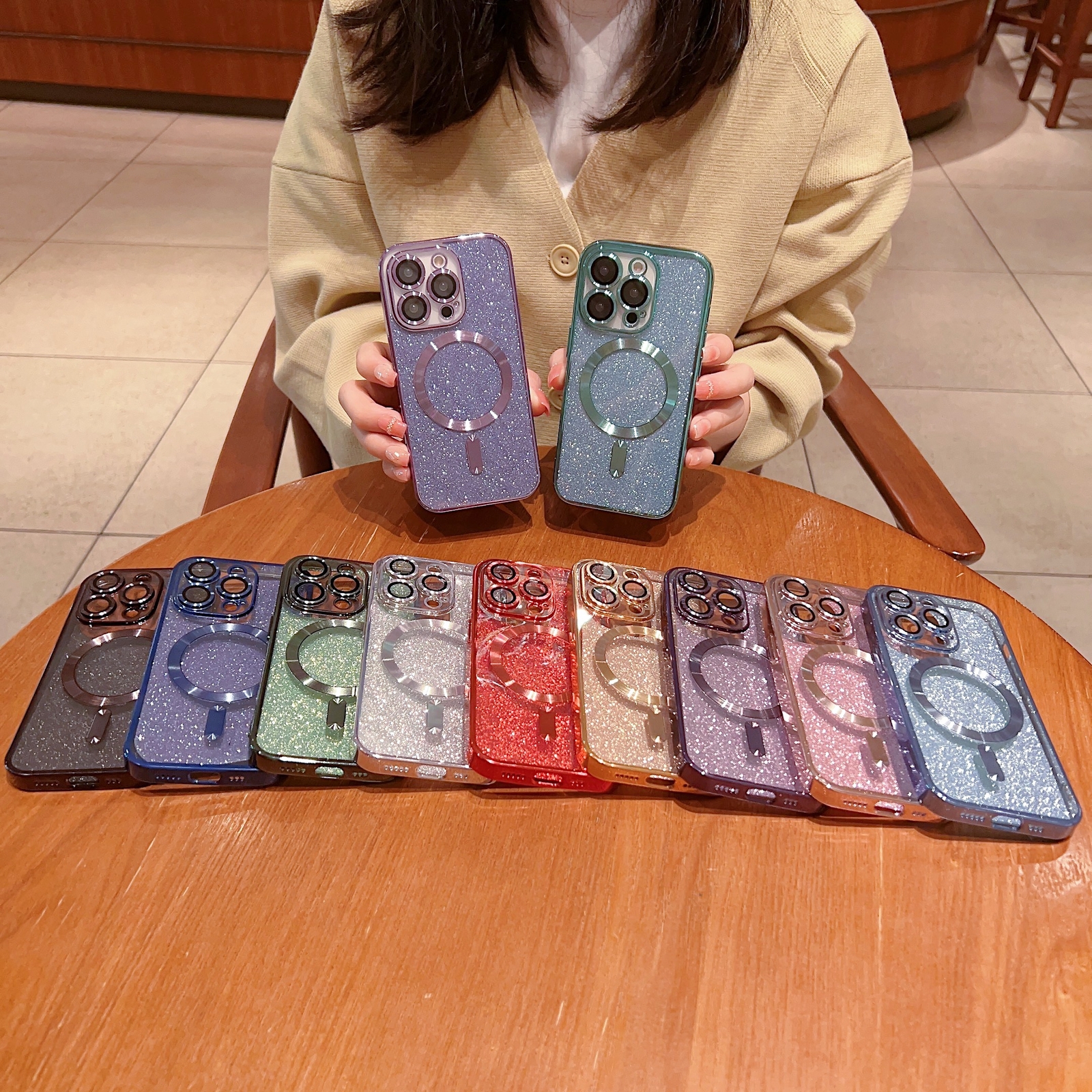 For iPhone 15 14 Plus 13 12 Pro Glitter Mag Safe Magnetic Plating Phone Case