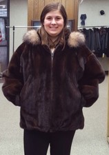 Reversible Mink Fur/cabretta Lamb Leather Jacket With Fox Trimmed Hood- Size 20