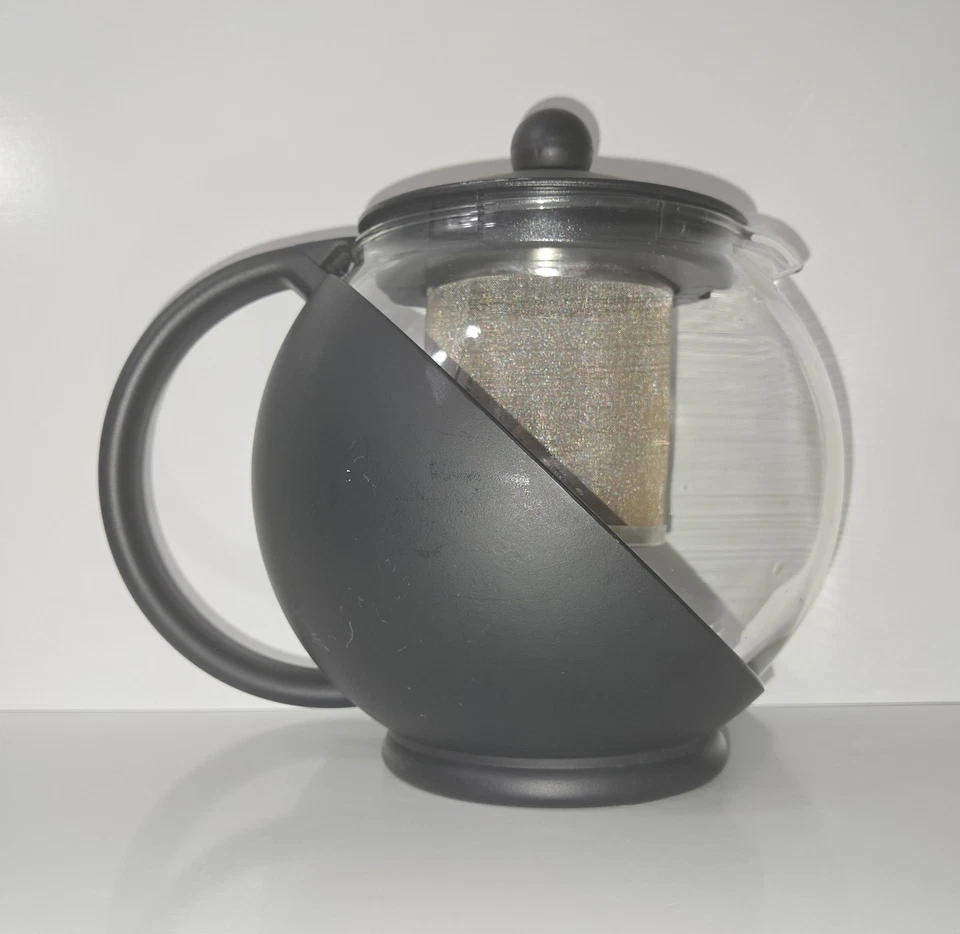 Tetera de vidrio Primula Half Moon 40 OZ mango de plástico negro tapa base cesta SS Foto 4 de 4