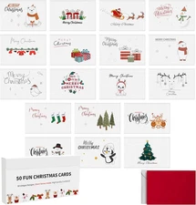 50 Unique Christmas Cards with Envelopes & Stickers - Holiday Variety Pack