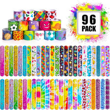 96PCS Slap Bracelets Bulk, Kids Slap Wristbands Snap Bracelets Tie Dye Dinosaurs