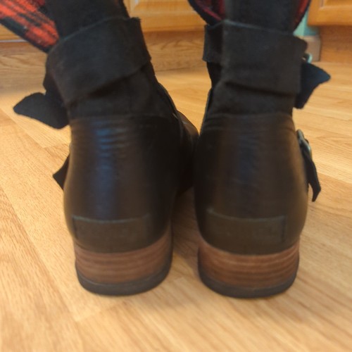 Sorel Major Moto Biker Boots Womens 8.5 Black Leather Slip On Buckle - Picture 4 of 7