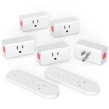 Mini Remote Control Outlet Plug Wireless Light Switch 15A 5 Outlets 2 Remotes