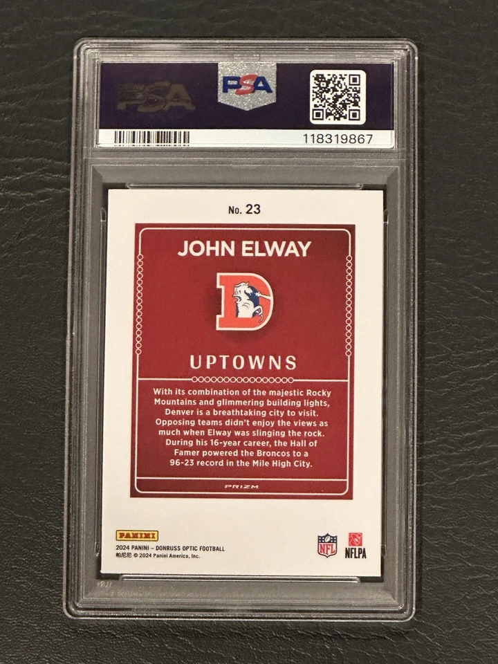 2024 Panini Donruss Optic Uptowns John Elway #23 PSA Mint 9 Denver Broncos HOF - Image 2 of 2