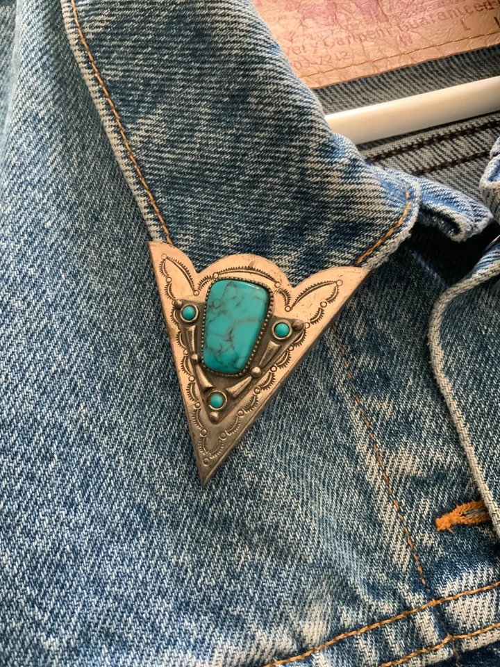 Vtg South Western Silver Turquoise Collar Tips (B)-2" x 1 7/8" - Image 3 of 4