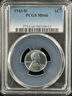 1943-D  1C  Lincoln Wheat One Cent  PCGS MS66  58330912