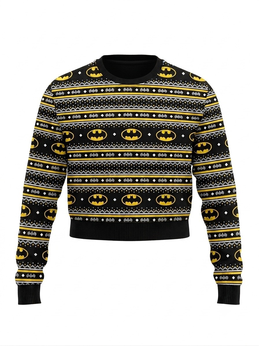 Batman Six Flags Kids XL Sweater Youth Boys Fair Isle Knit Pullover Sweatshirt