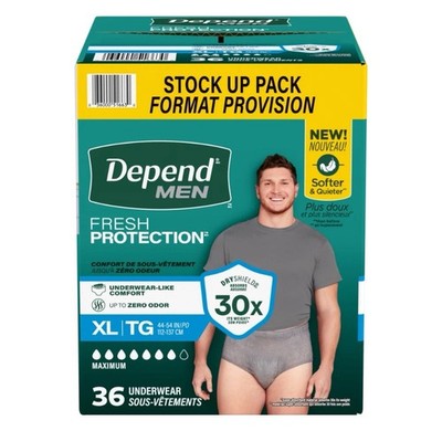 New   Stock Up Pack, Depend Men Fresh Protection Maximum Absorbency XL 36 Count